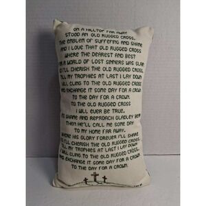 Embroidered‎ Religious Pillow Old Rugged Cross Poem Home Decor Accent